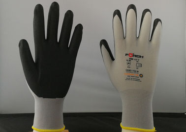 Low DMF Nitrile Grip Gloves , Nitrile Foam Coated Gloves High Elastic Nylon Liner