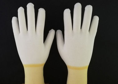 Yellow PU Coated Gloves Hot Melt Binding Edge With 100% Nylon Knitted Liner