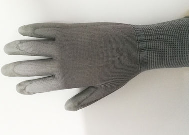 Grey Polyester PU Palm Coated Gloves , Polyurethane Work Gloves Anti Static