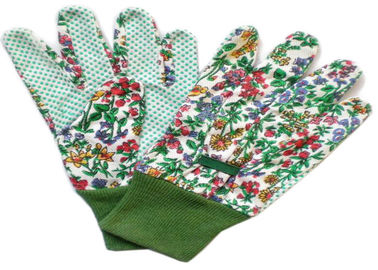 Cotton Canvas Good Gardening Gloves , Protective Work Gloves With Green Knit Wrist