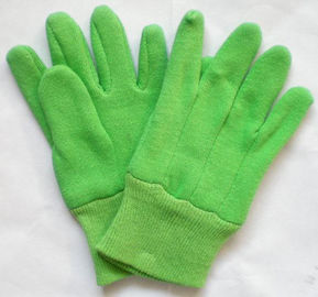 Cotton / Poly Garden Working Glovs With Knit Wrist & Green Pvc Dots On Palm