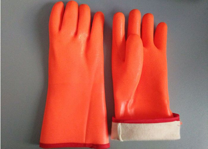 Fluorescent Double Dipped PVC Gloves 35cm Length With Foam Insulated Liner
