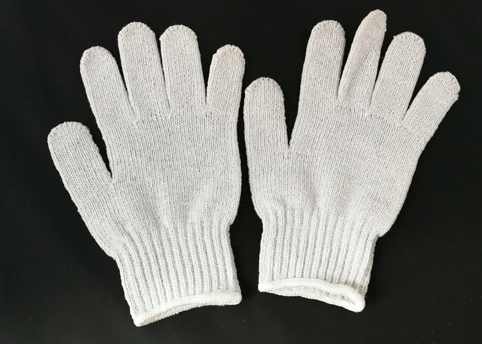 Elastic Cuff Cotton String Knit Gloves , Cotton Work Gloves With Rubber ...