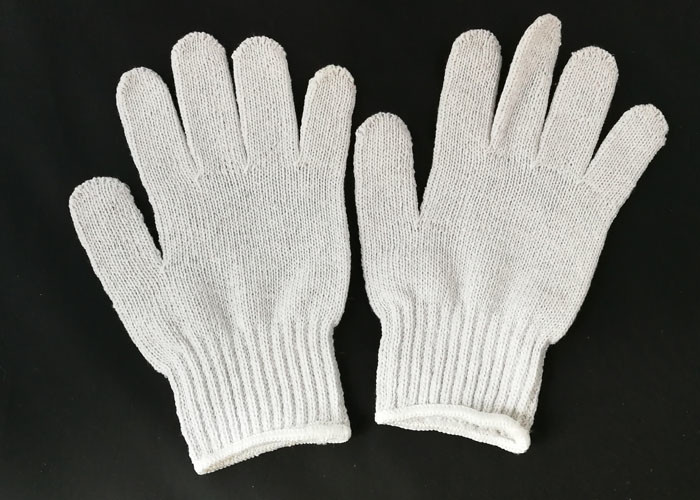 Elastic Cuff Cotton String Knit Gloves , Cotton Work Gloves With Rubber